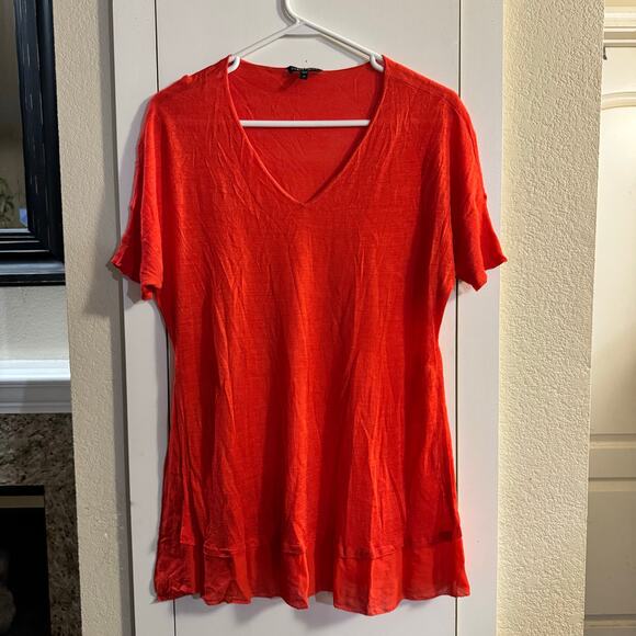 Eileen Fisher Firefly Silk Chiffon Tussah Blouse Coral Size Medium Lightweight - Picture 2 of 7